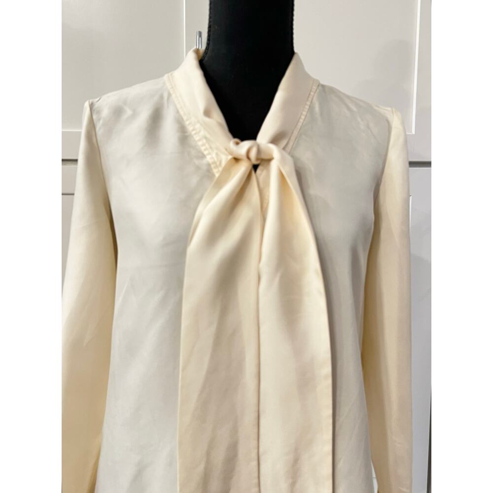 TORY BURCH Long Sleeve SILK Blouse Neck Tie Sz 2 Cream Button Down Authentic S